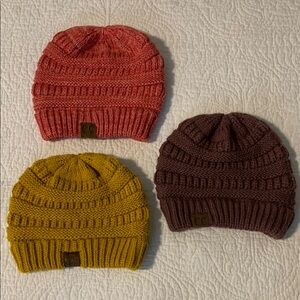 CC Knit Beanie Set in Pink, Yellow, and Burgundy